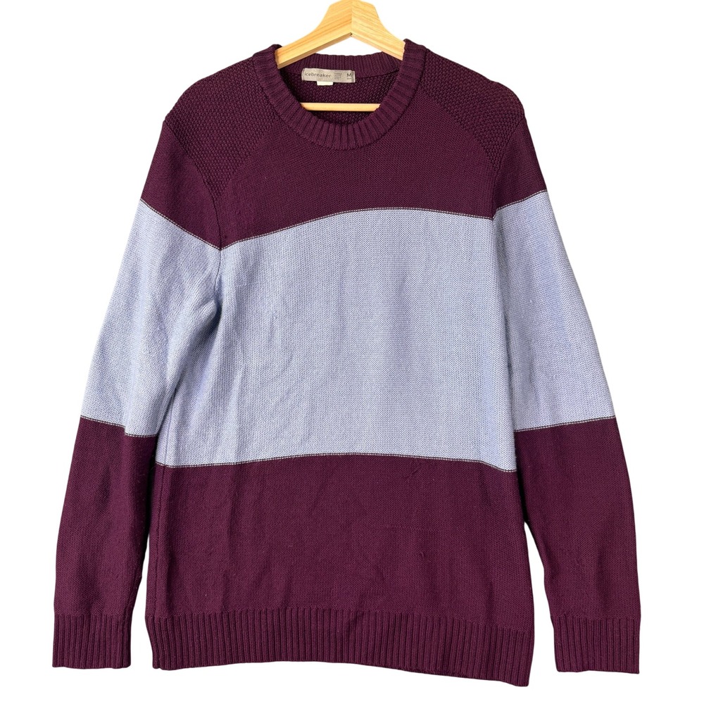 Icebreaker Mens 100% Wool Colorblock Crew Neck Sweater Purple Blue Size M